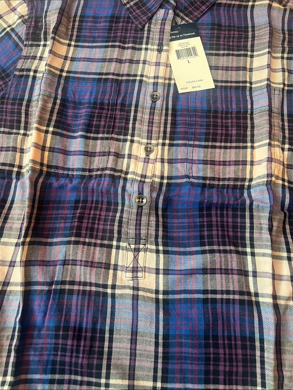 Chaps Women’s Purple Plaid Partial Button-Up Shirt - Picture 3 of 8